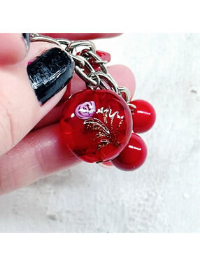 3062u. Red Lampwork Bracelet Floral
